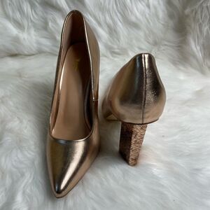 Sheln Rose gold  slip on pointed toe block heels two tone rose gold marb…